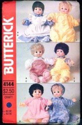 4144 226 BUTTERICK 16'' BABY DOLL OVERALLS, GOWN, HAT, BOOTIES, DRESS PATTERN